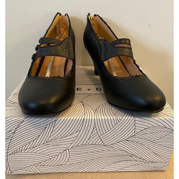 Chase + Chloe Mary Jane Heels Black Faux Leather Button Strap Size 7.5 - Picture 1 of 9